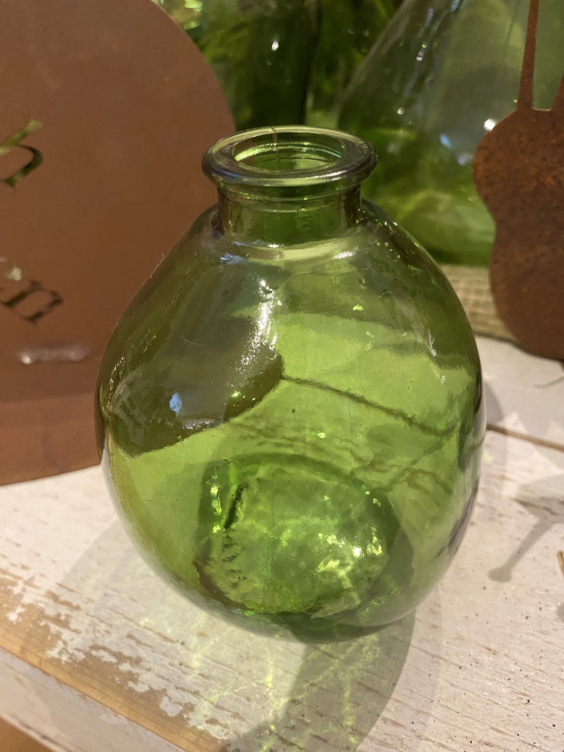 Glas Vase grün bauchig - Höhe 12 cm | 7557GB