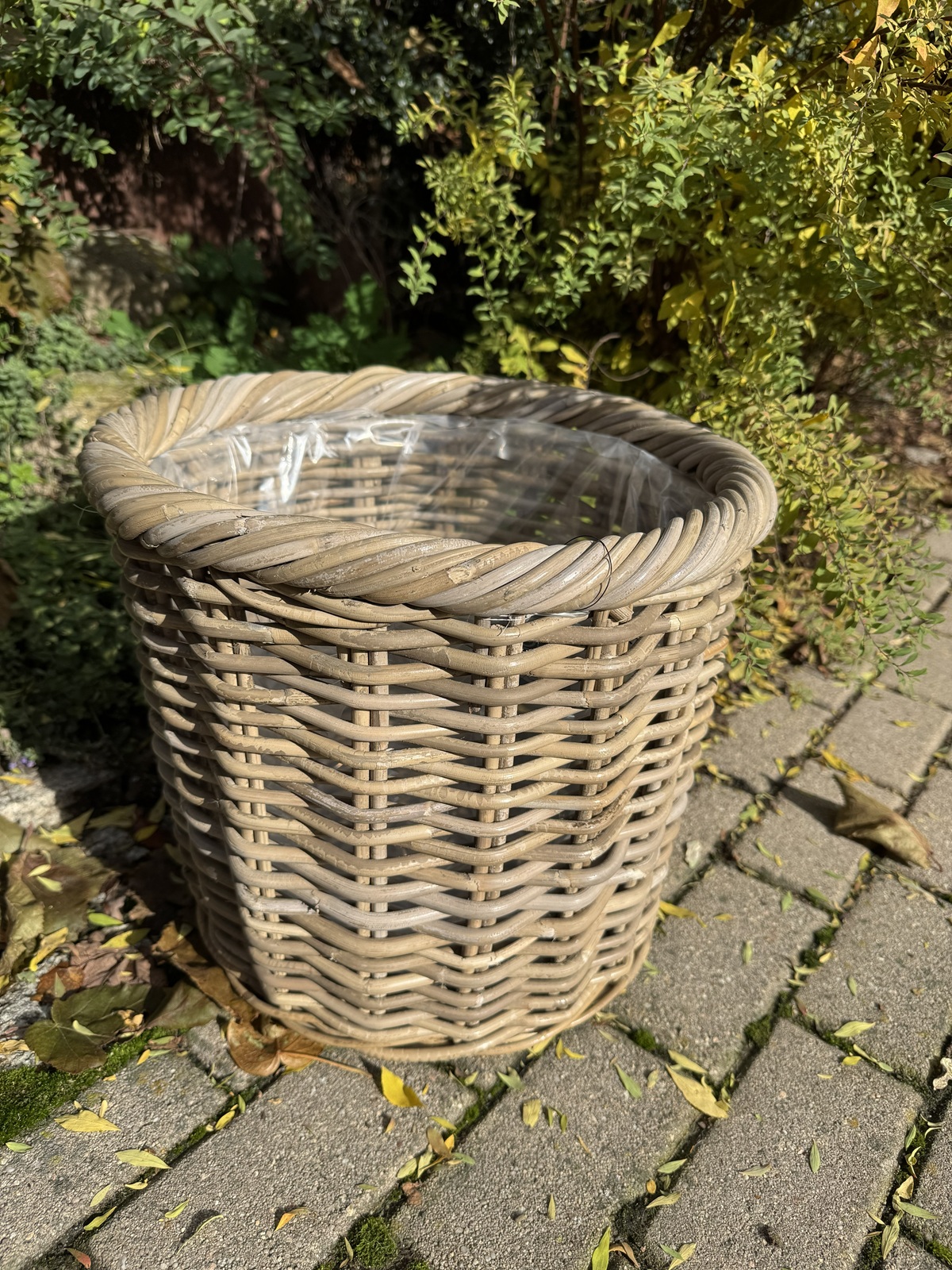 Pflanz Korb rund Rattan Outdoor mit Folie
