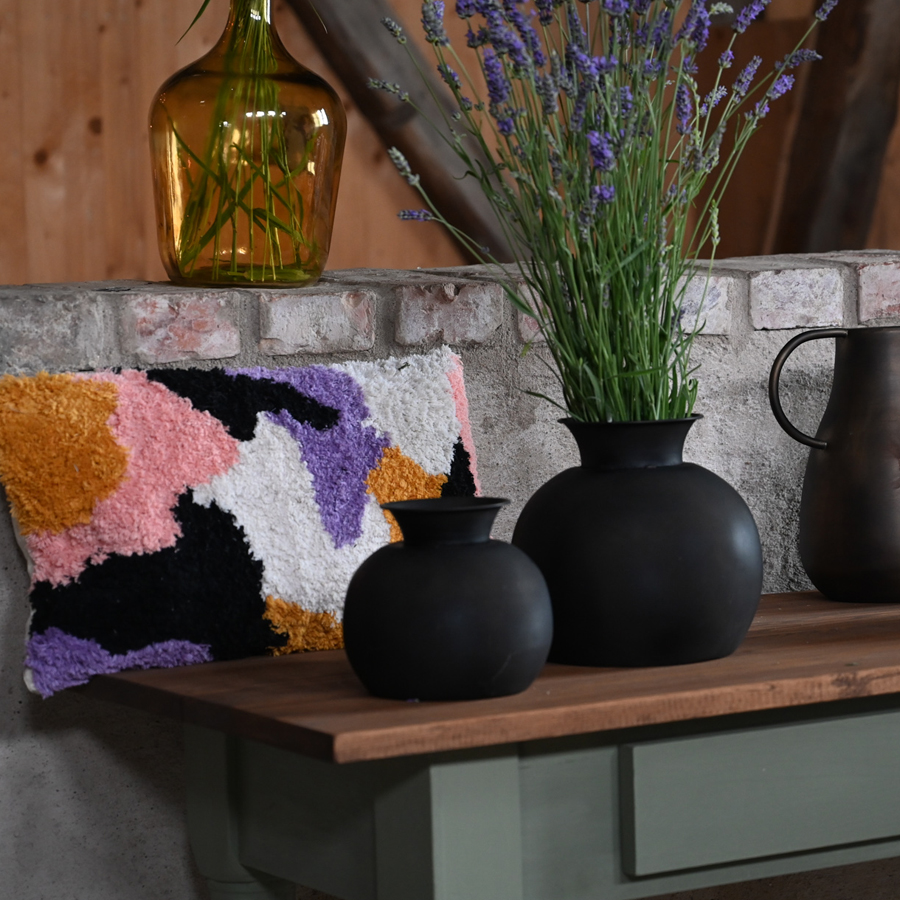 Metall Vase schwarz groß bauchig - Höhe 22 cm