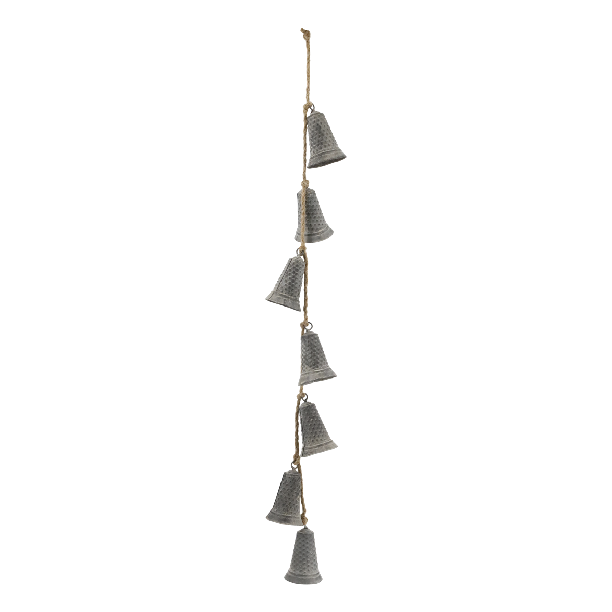 Jutekordel mit 7 Glöckchen in Antik Zink - Länge ca. 96 cm