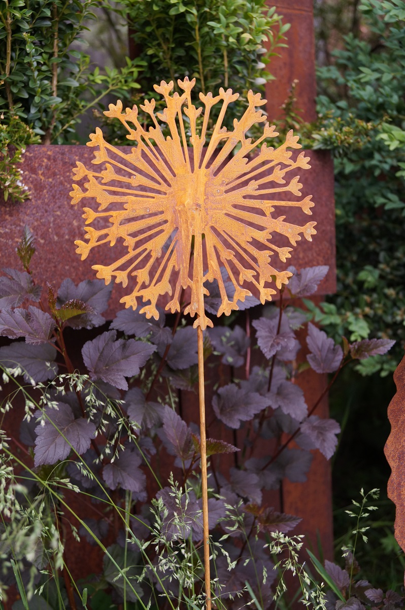 Rostoptik Pusteblume auf Stab - Höhe 90 cm