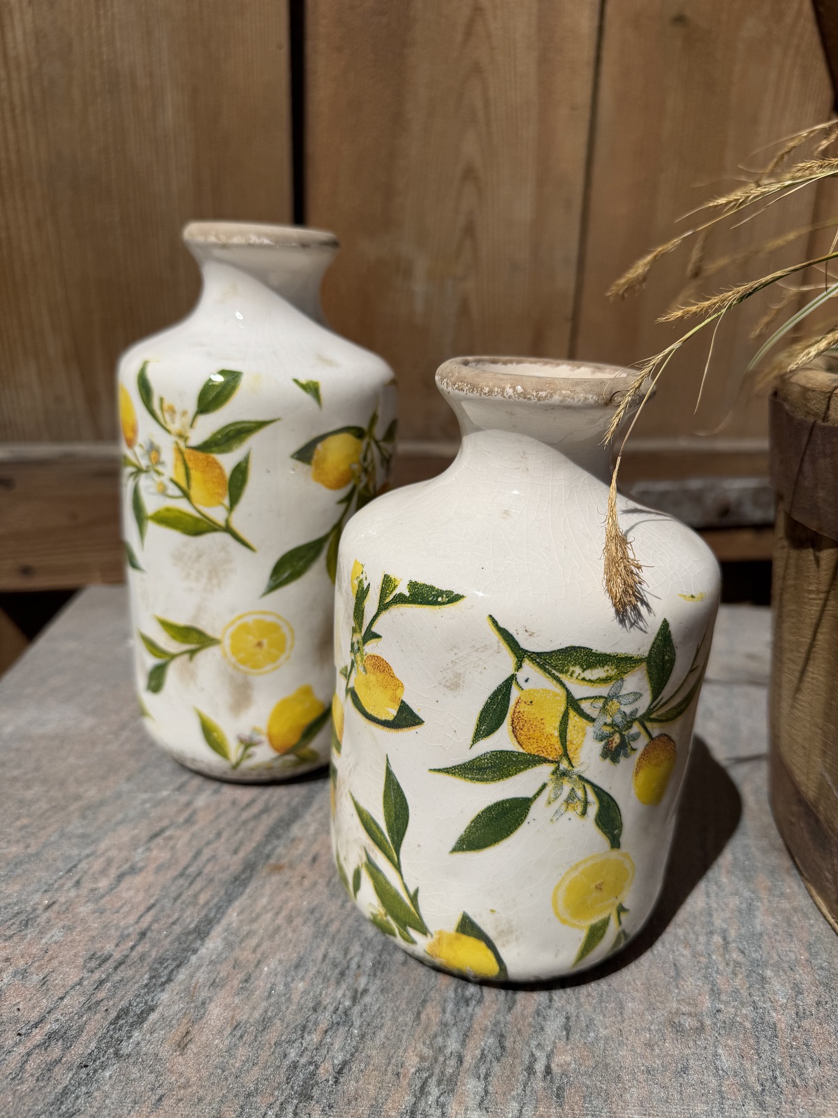Keramik Vase groß Vintage Zitrone - Höhe 21 cm
