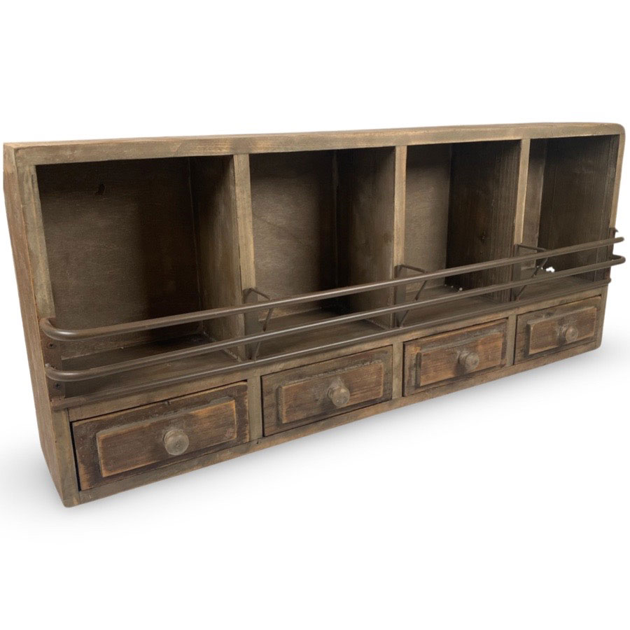 Holz Wandregal mit 4 offenen Fächern & 4 Schubladen dunkelbraun - Länge 80 cm