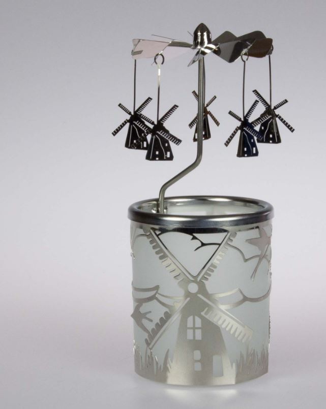 Glaskarussell Windmühle Teelichthalter mit Propeller - Höhe 16 cm
