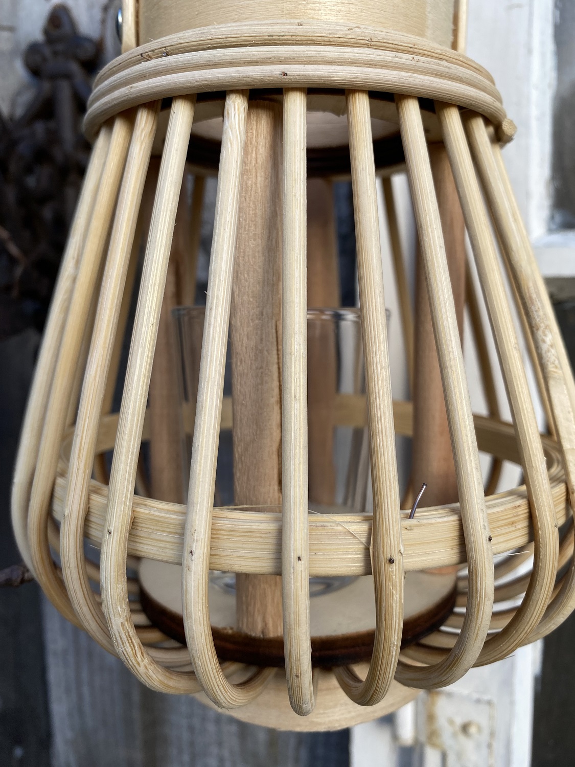 Bambus Windlicht naturfarben mit Henkel und Glas - Höhe 18 cm ohne Henkel