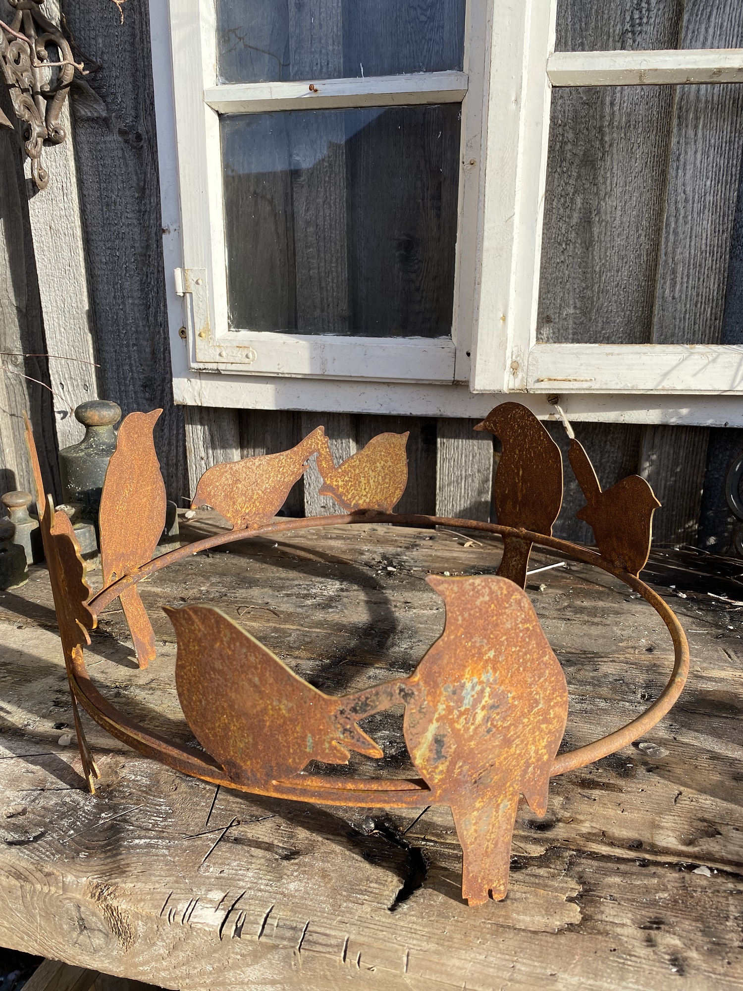 Edelrost Vogelring groß mit 8 Vögeln - Durchmesser 40 cm