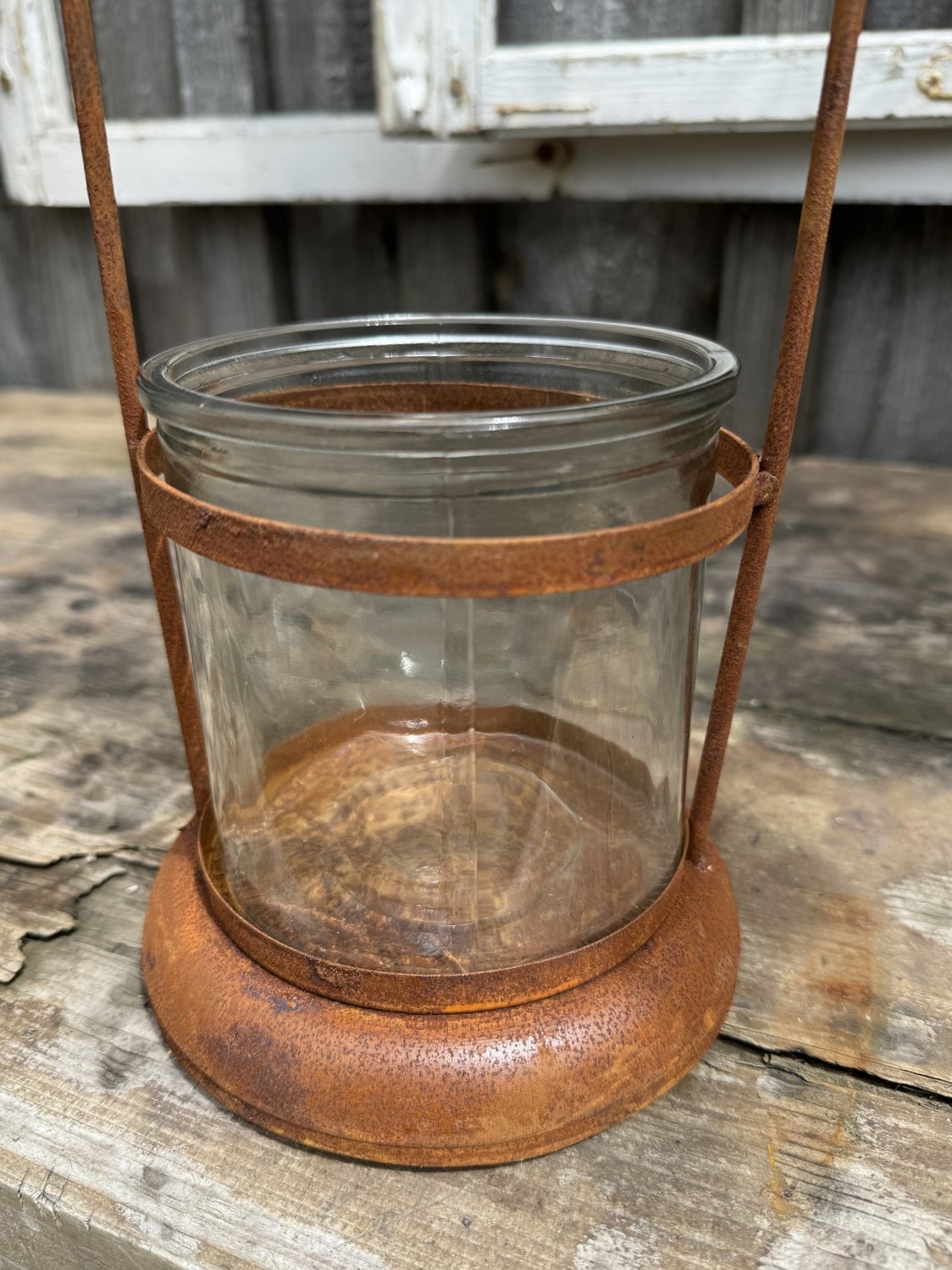 Edelrost Windlicht groß mit Glaseinsatz und Henkel - Höhe 32 cm