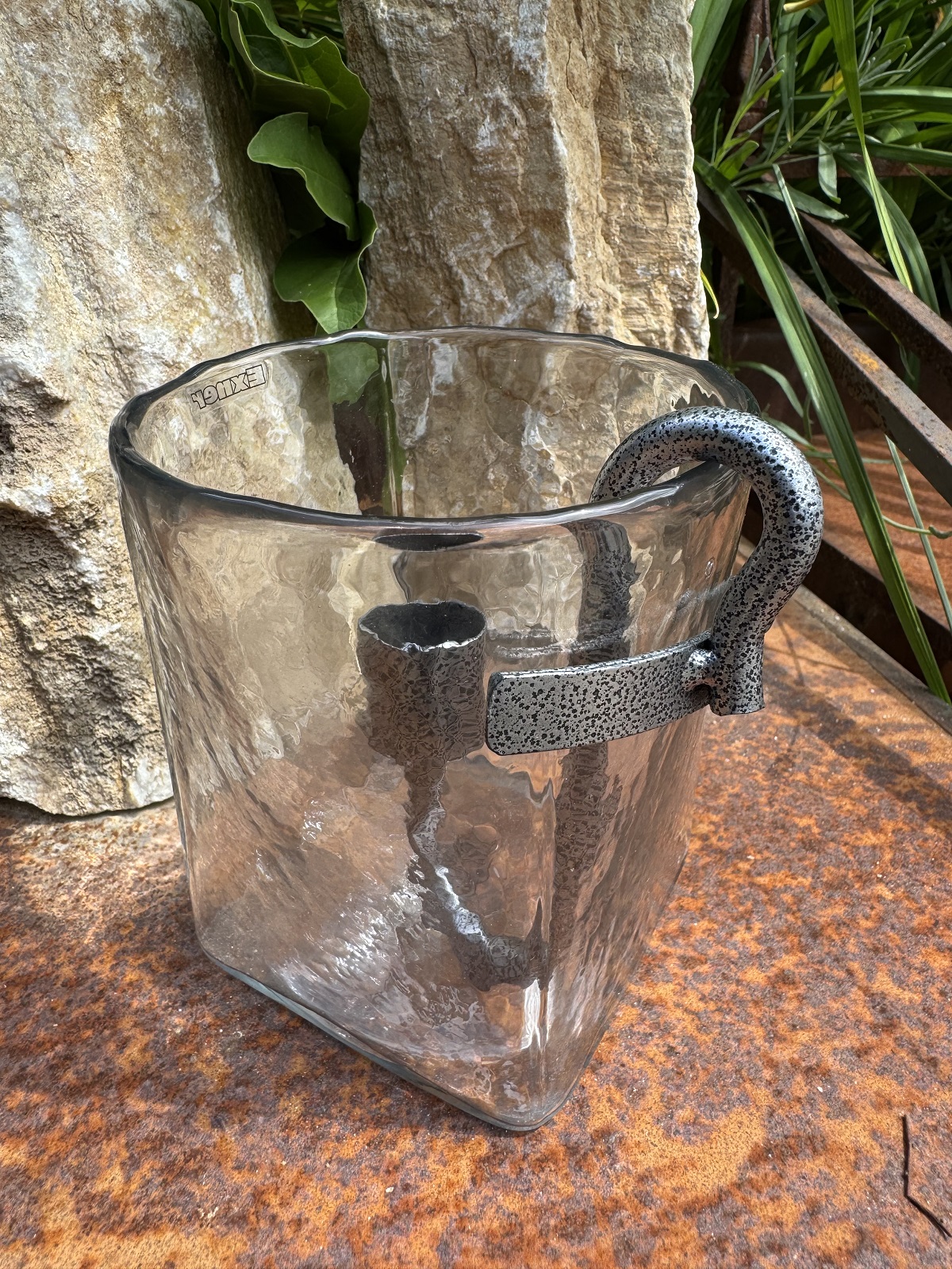 Glas Windlicht mit Stabkerzenhalter silber - Höhe 12 cm