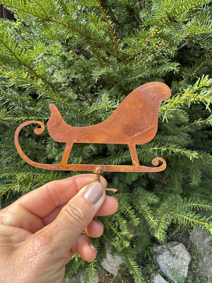 Edelrost Schlitten schmale Form mit Schraube - Länge 12 cm