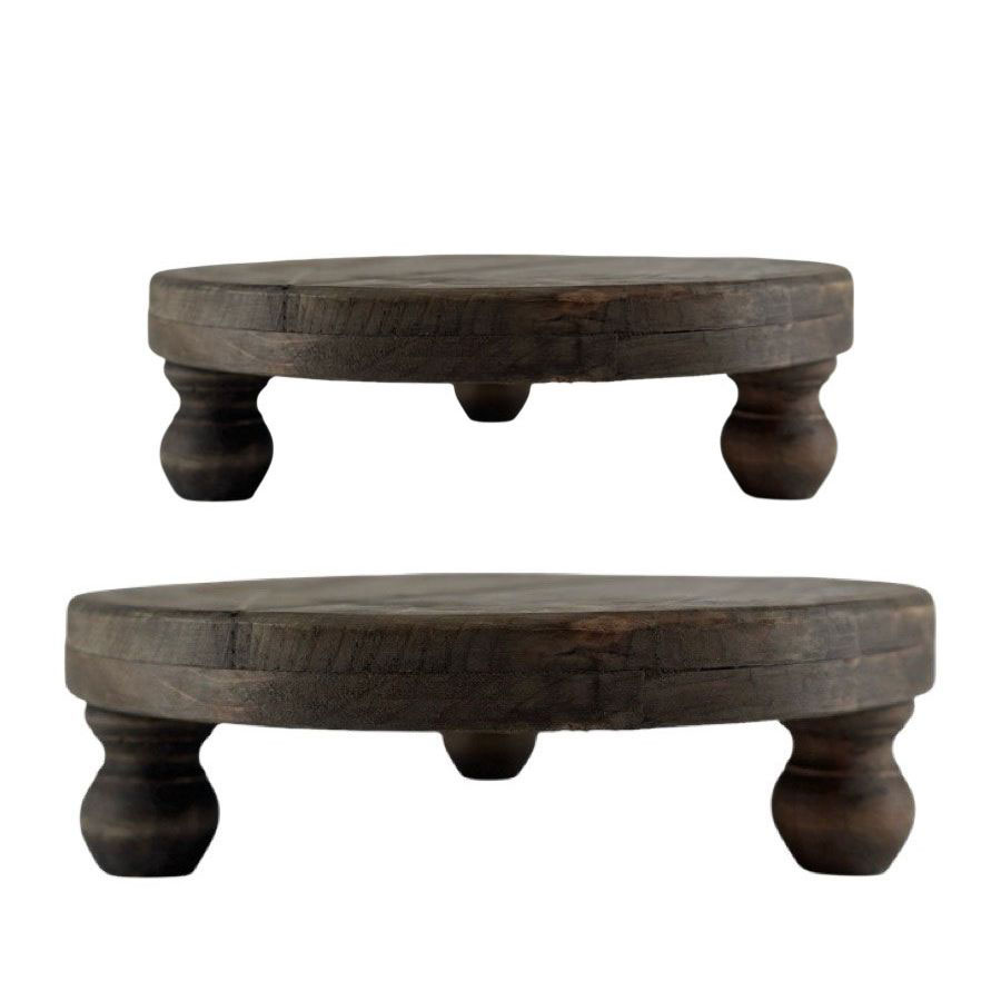 Altholz Podest groß rund mit 3 Standkugeln aus Holz - Durchmesser 34 cm