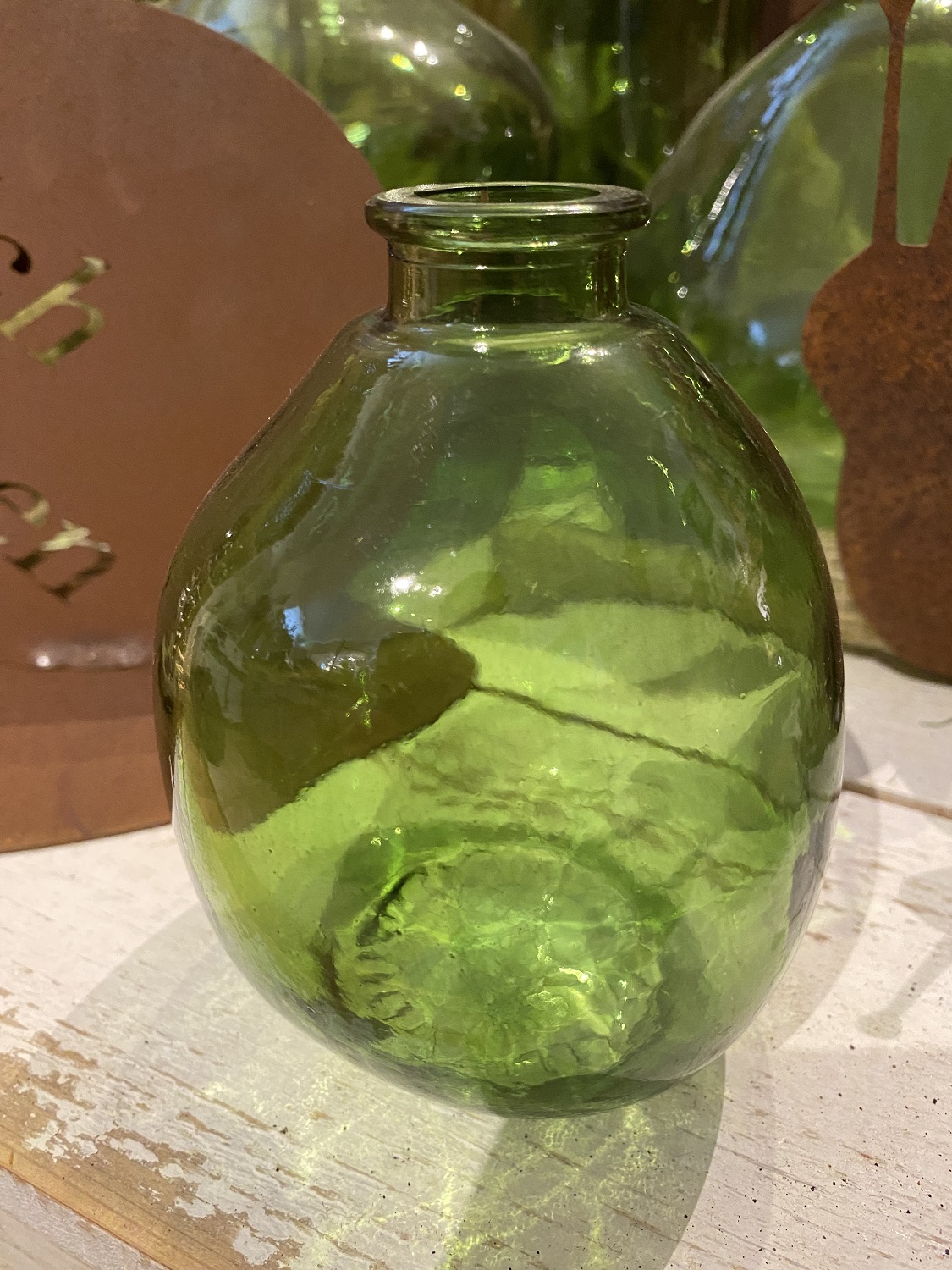 Glas Vase grün bauchig - Höhe 12 cm | 7557GB