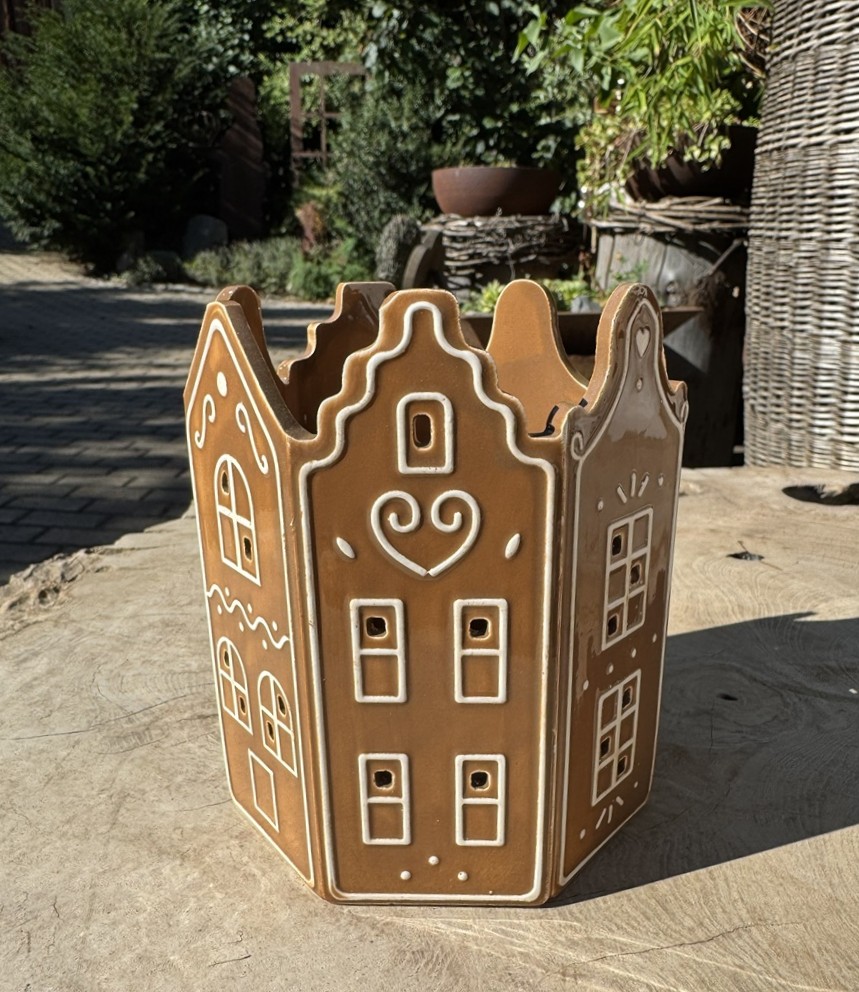 Keramik Kerzenhalter Lebkuchenhäuschen eckig - Höhe ca. 13 cm