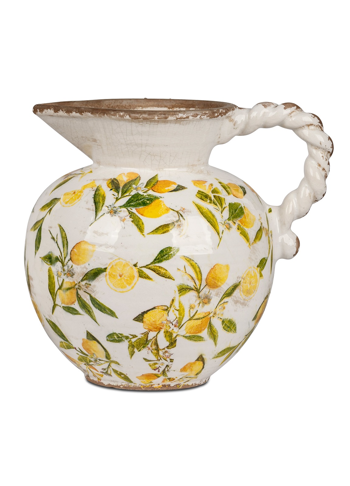 Keramik Vase / Krug Kordel Henkel Vintage Zitrone - Höhe 19 cm