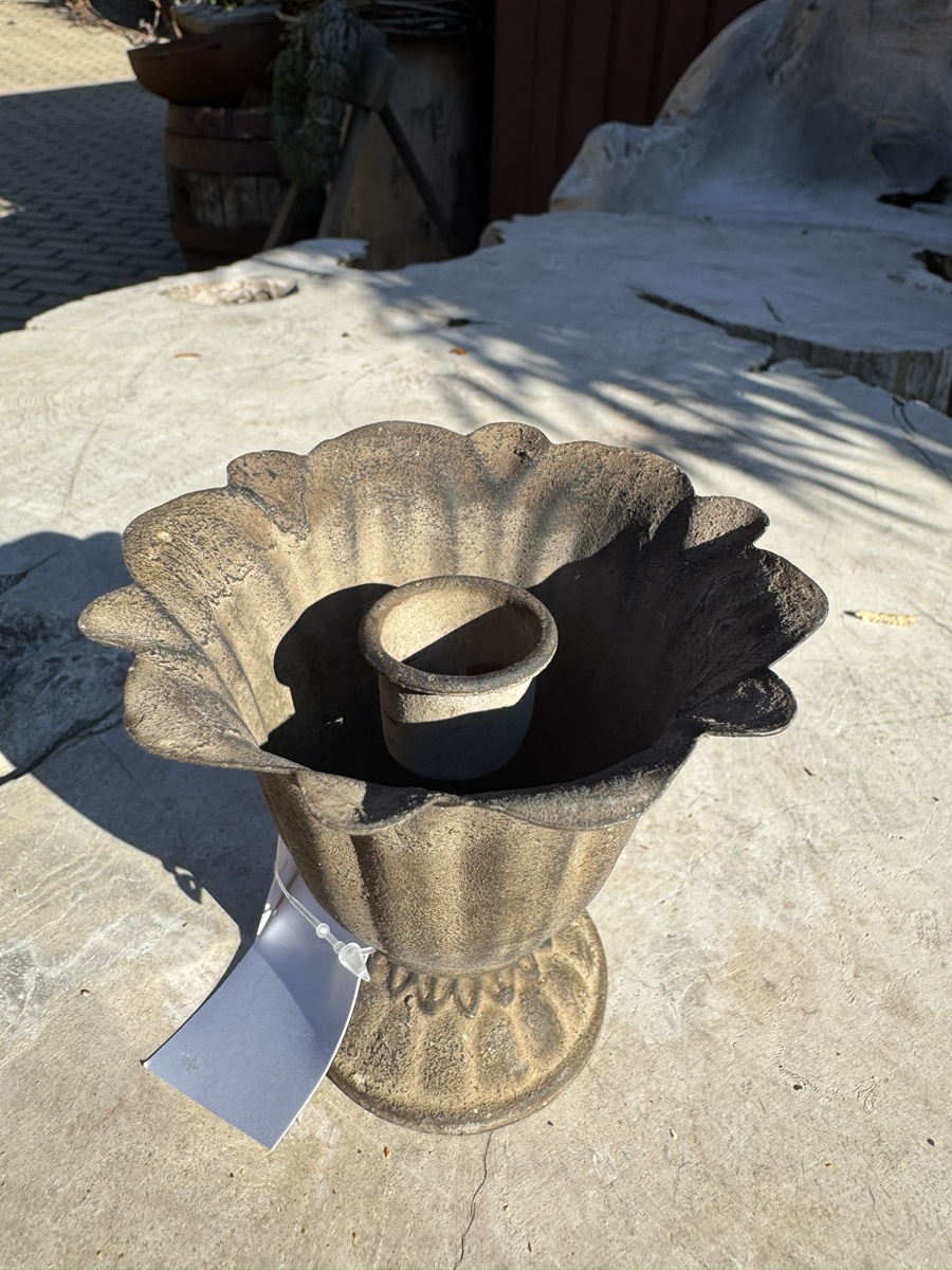 Metall Pokal Antik Graubraun mit Stabkerzenhalter - Höhe 10 cm