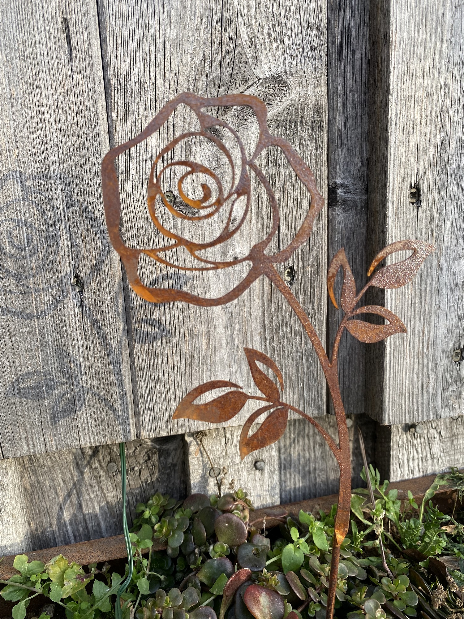 Edelrost Rose groß filigran zum Stecken - Höhe 25 cm (ohne Stab)