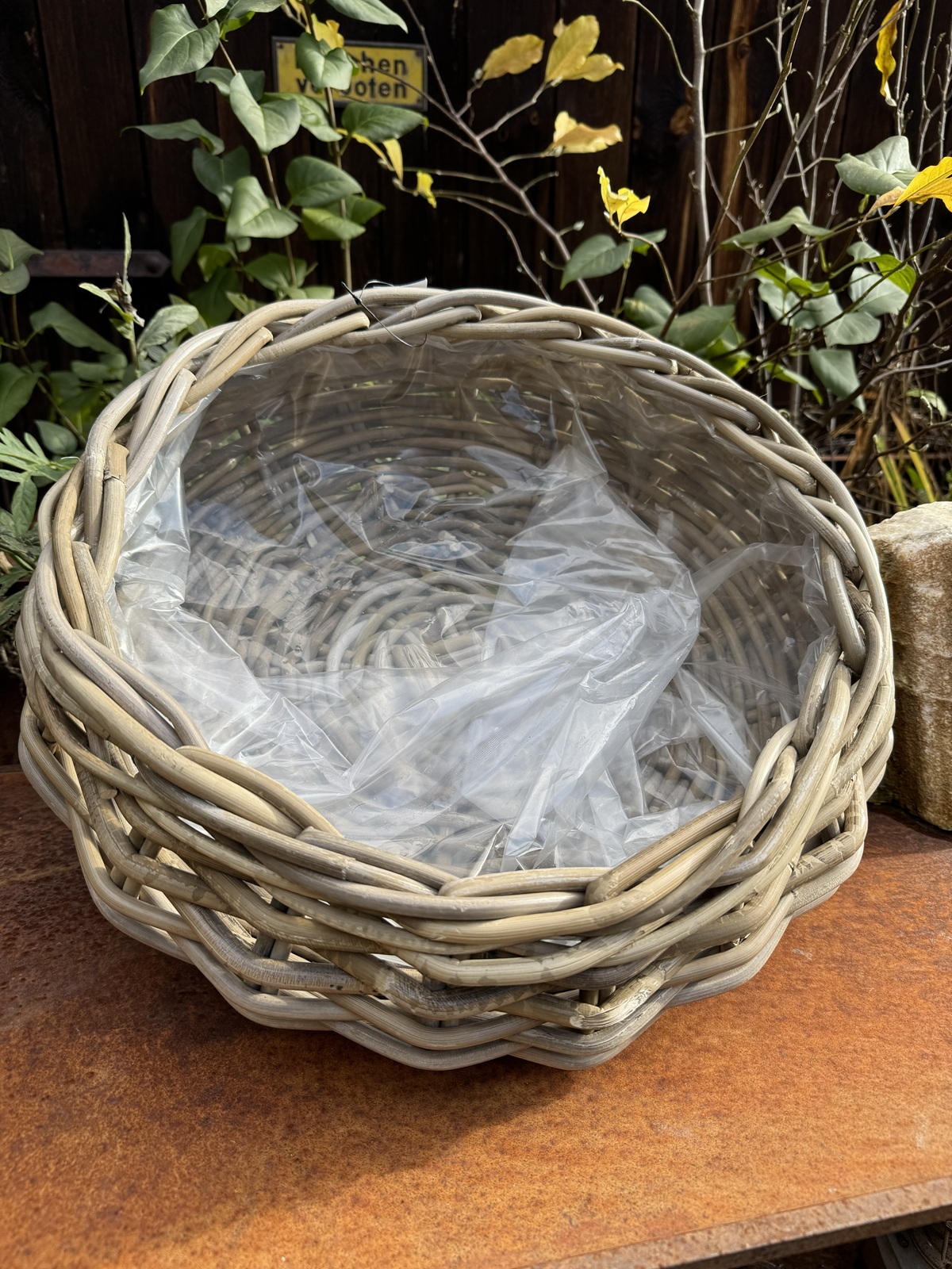 Pflanz Schale Rattan mittel Outdoor mit Folie - Durchmesser 40 cm