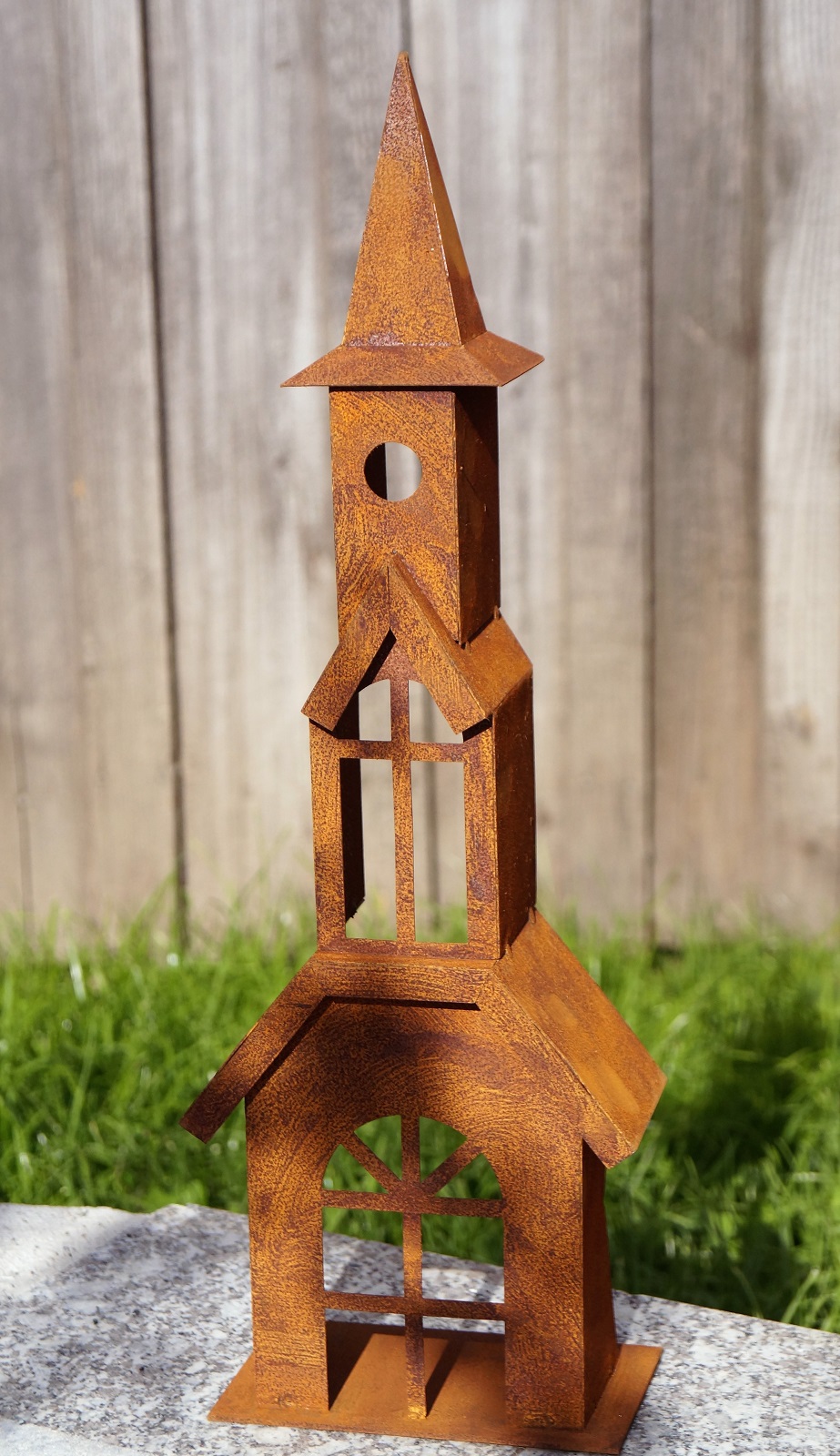 Naturrost Kirchturm zum beleuchten (hinten offen) - Höhe 48 cm