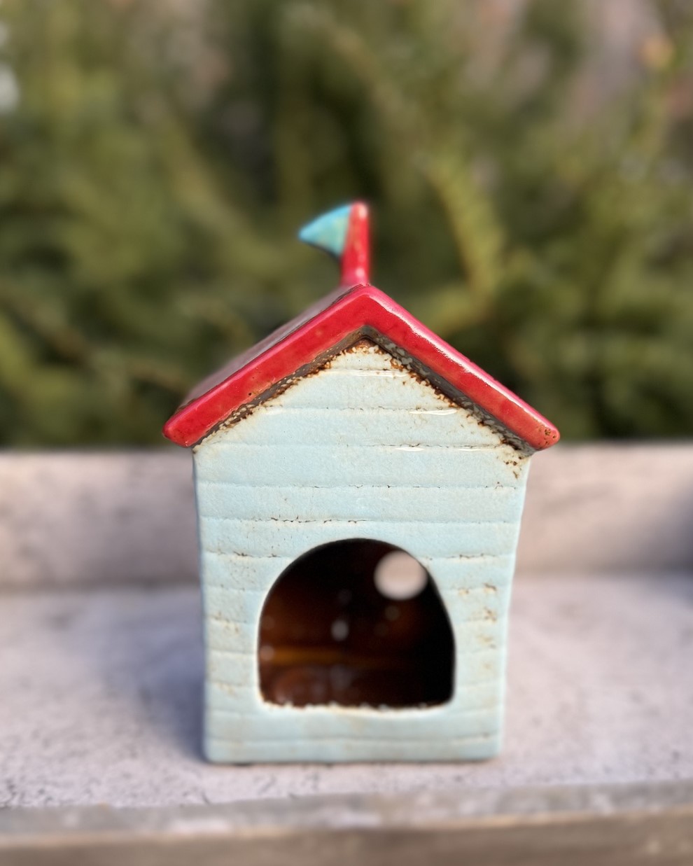 Keramik Windlicht kleines Strandhäuschen - Höhe 18,5 cm