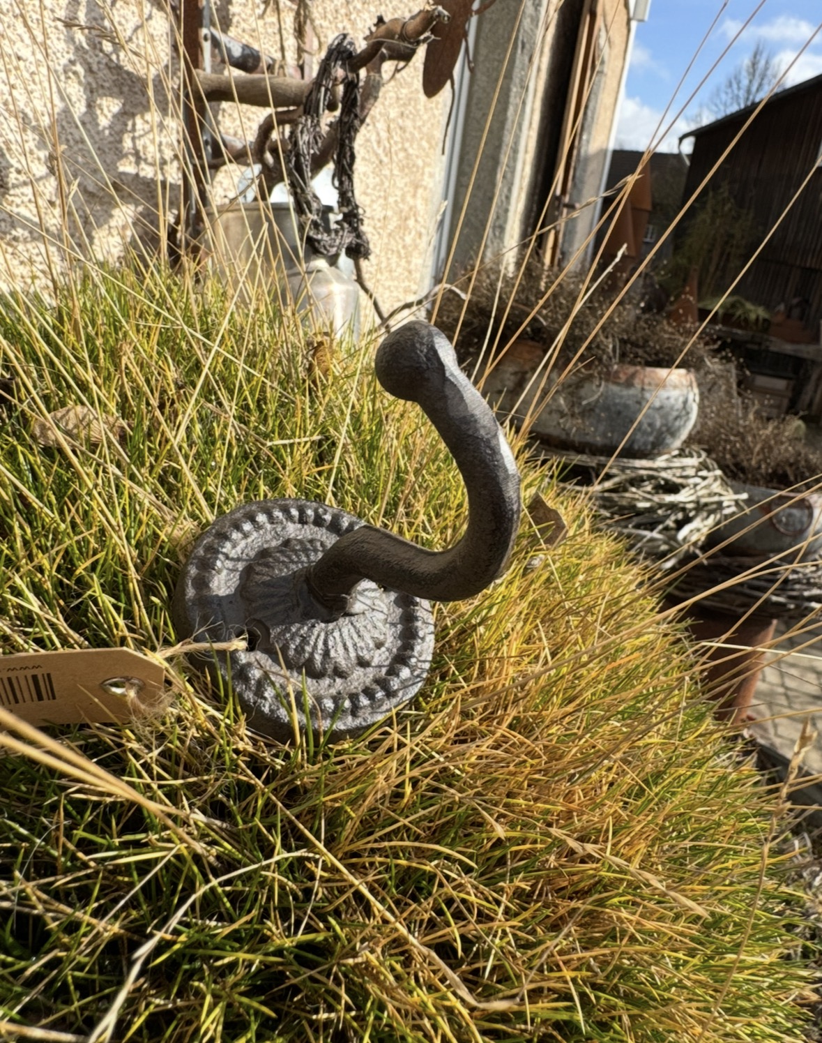 Gusseisen Wandhaken rund dunkel patiniert - Höhe 6 cm