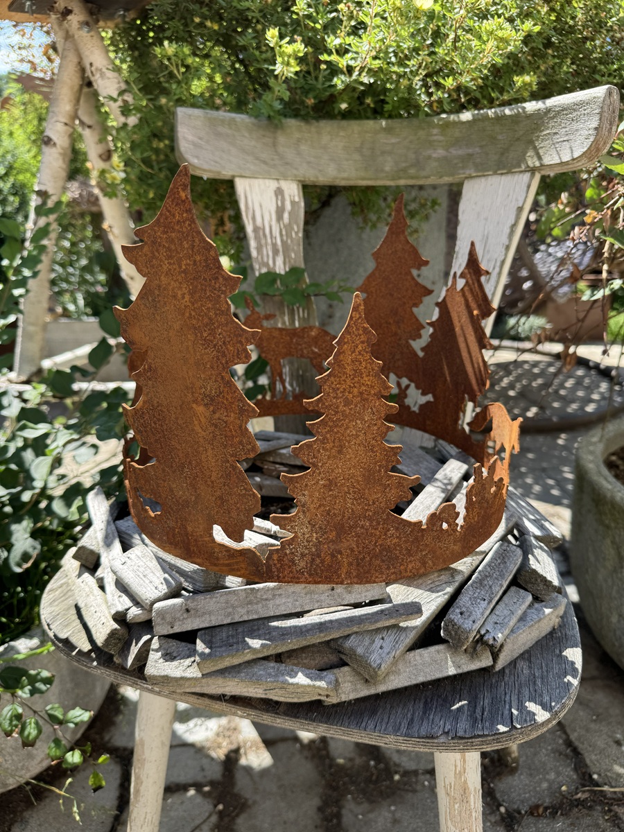 Edelrost Windlicht Ring mit Waldszene ohne Boden - Durchmesser 30 cm