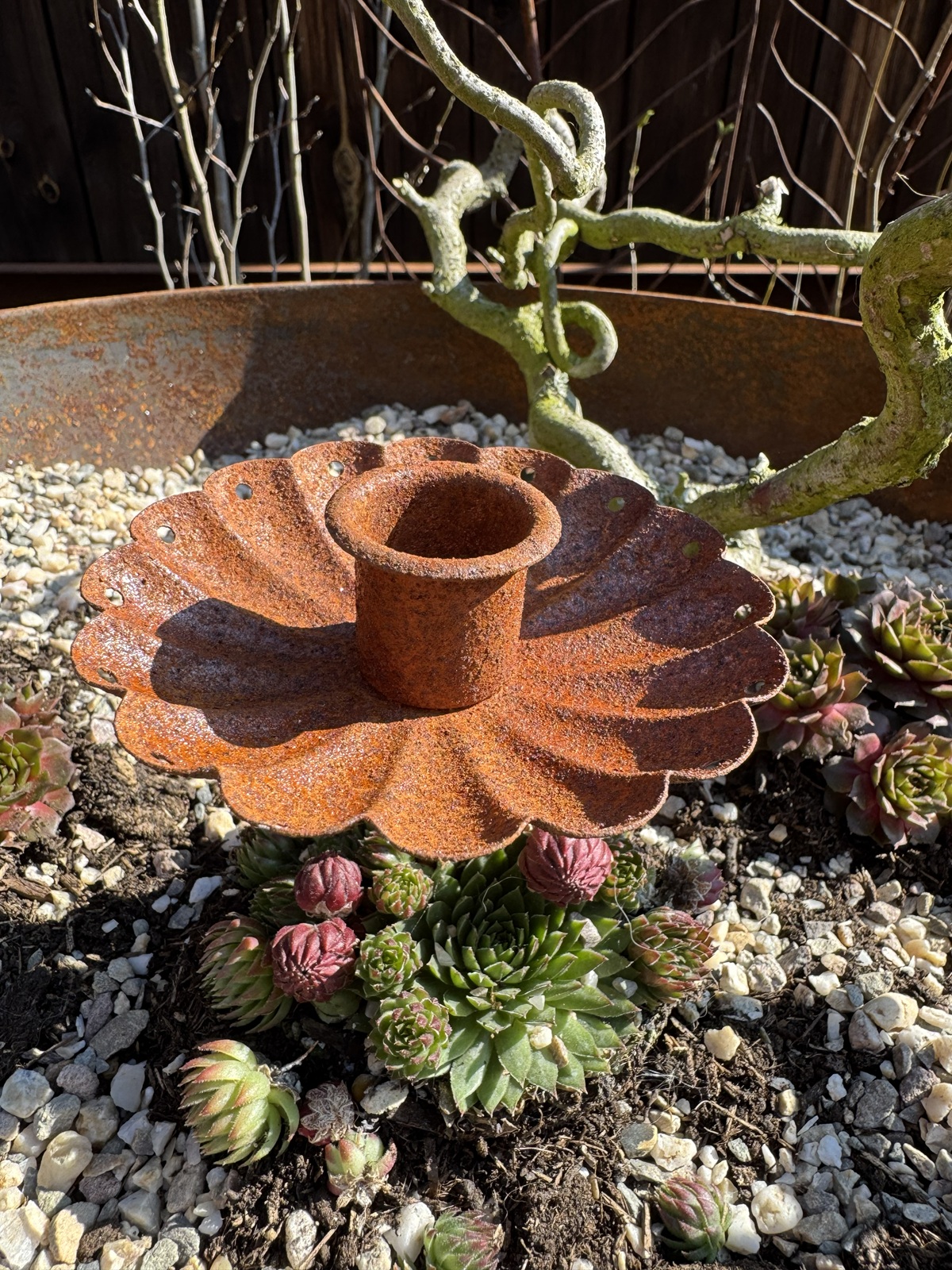 Naturrost Kerzenhalter Blüte mit Stecker - Durchmesser 9 cm