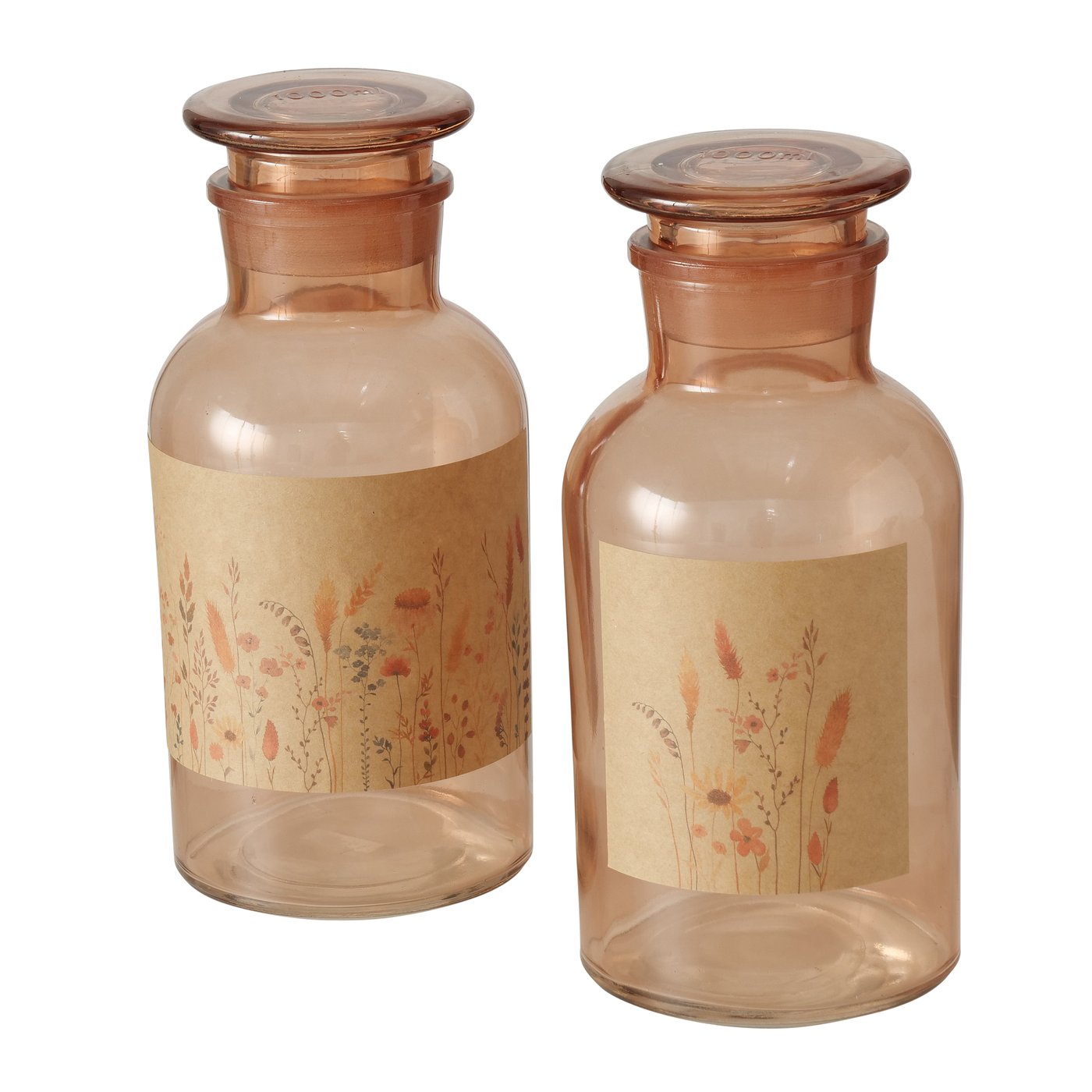 Glas Apothekerflasche hellorange mit Blütenmotiv - Höhe 22 cm
