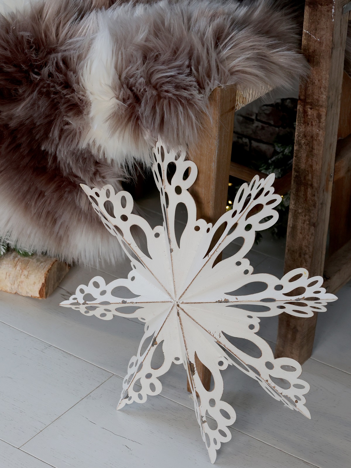 Metall Wanddekor Vintage Look Schneeflocke weiß - Durchmesser 53 cm