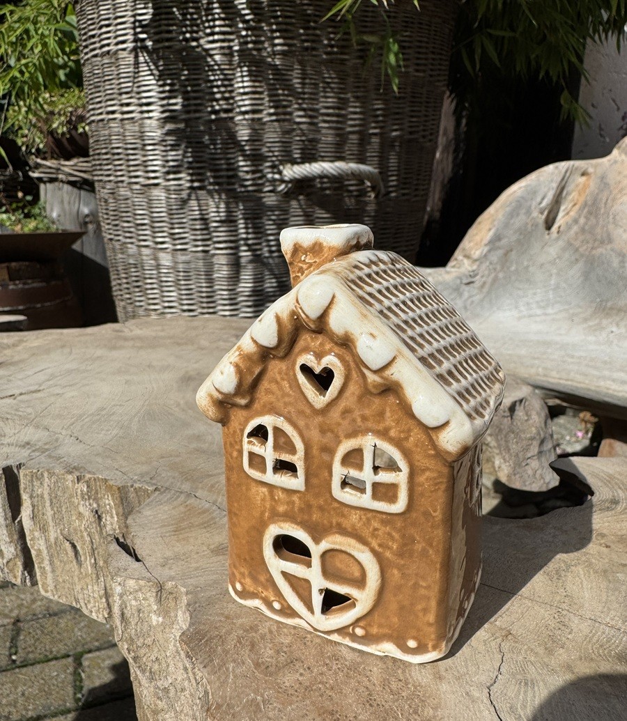 Mini Windlicht Lebkuchen Häuschen ( Nr. 2 ) - Höhe 10,5 cm