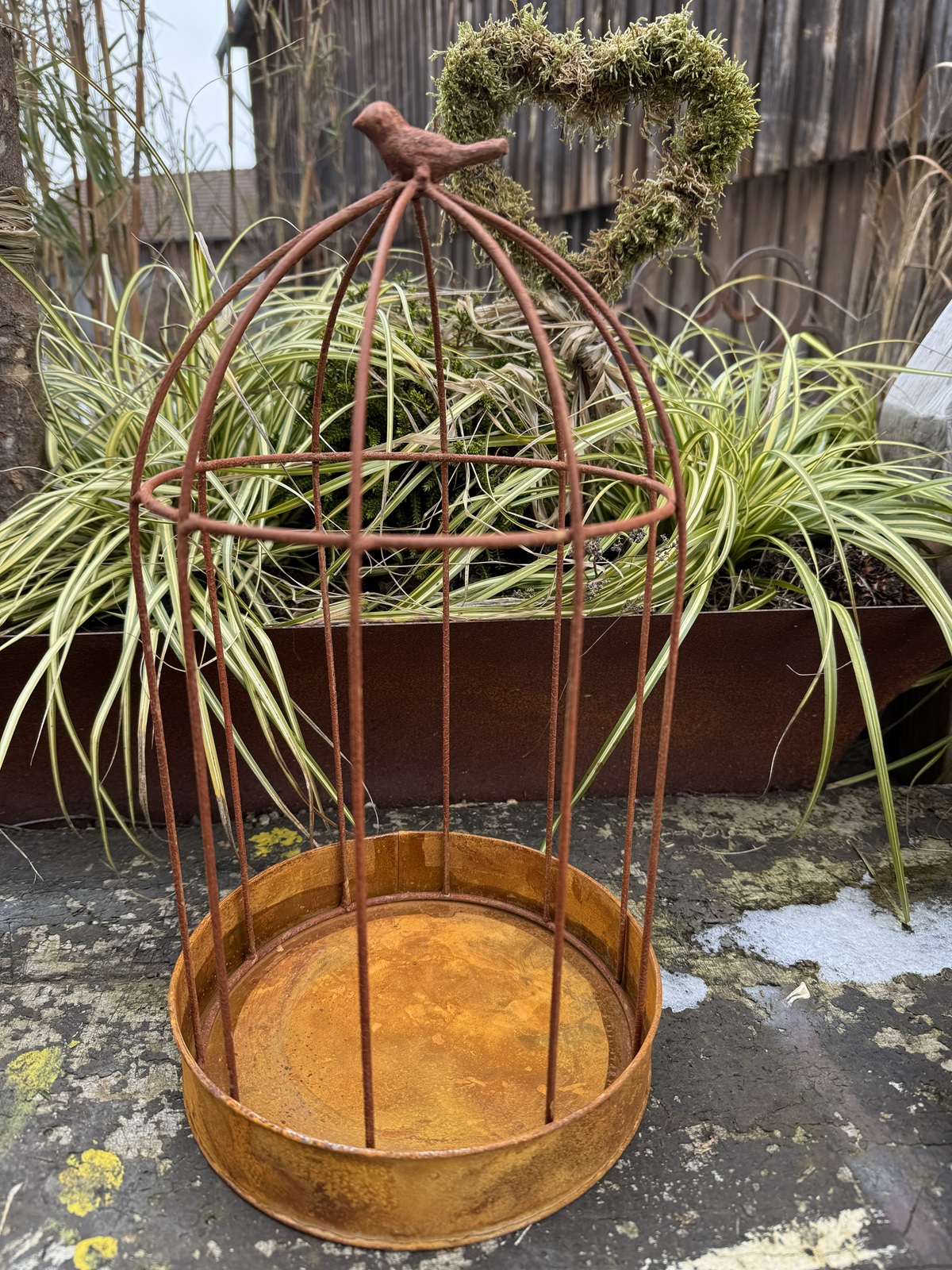 Naturrost Vogelkäfig auf runder Schale mittel - Höhe 34 cm