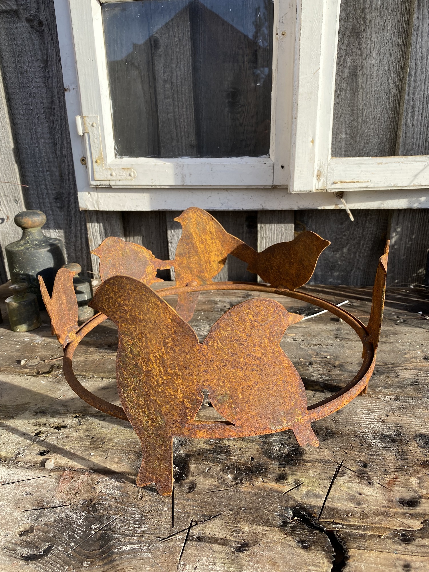 Edelrost Vogelring klein mit 7 Vögeln - Durchmesser 30 cm