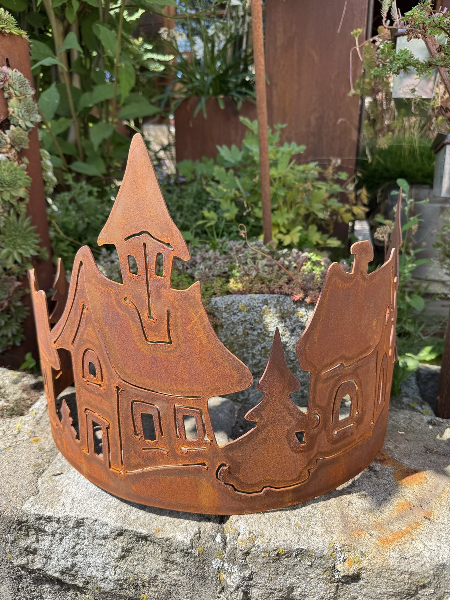 Edelrost Bogen Landschaft Landleben halbrund - Breite 42 cm