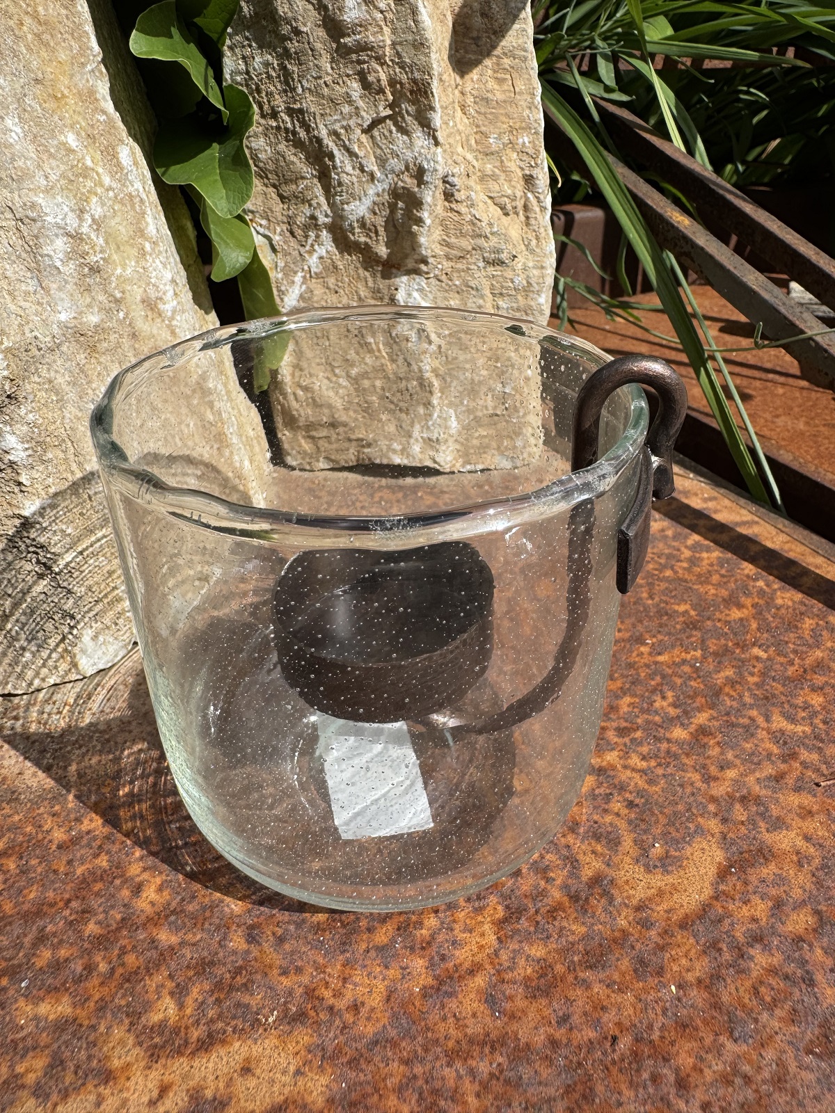 Glas Windlicht mit Rostoptik Teelichthalter - Höhe 10 cm
