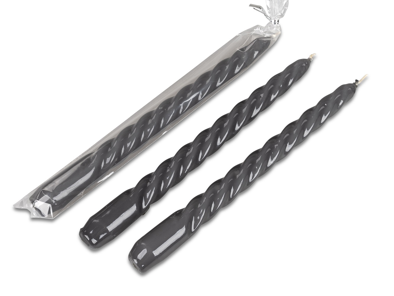 1 Spitzkerze gedreht grau 24 cm