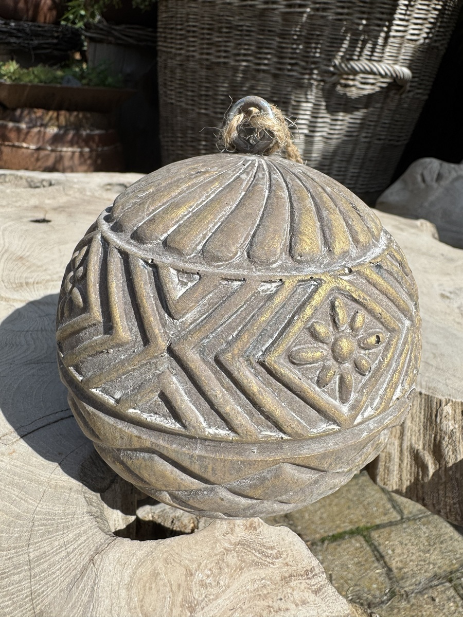 Keramik Deko Kugel mit Muster Antikfarben - Durchmesser 12 cm