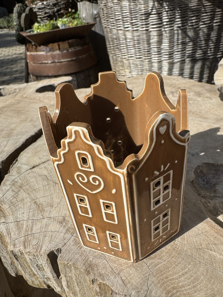 Keramik Kerzenhalter Lebkuchenhäuschen eckig - Höhe ca. 10 cm