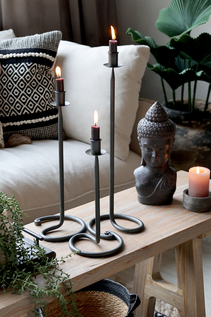 Eisen Kerzenständer Schwarz 40 cm | Kerzenhalter für Stabkerzen