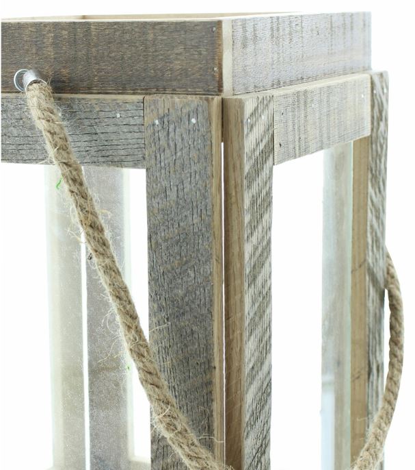 Windlicht aus Holz mit Glaseinsätzen und Kordel - Höhe 30 cm