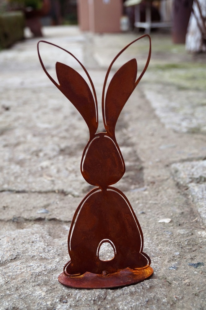 Edelrost Hase mit stehenden Ohren - Höhe 24 cm
