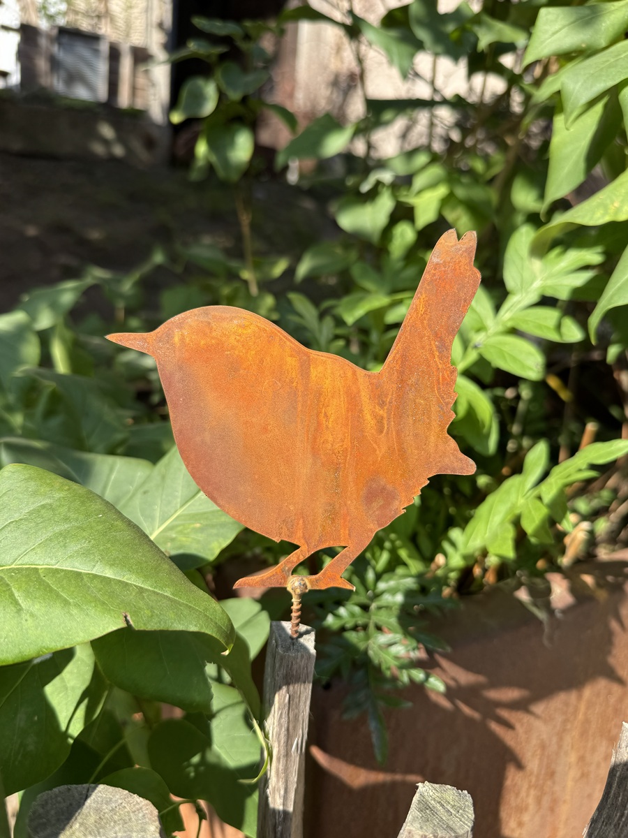 Edelrost Vogel Clara mit Schraube - Höhe 12,5 cm