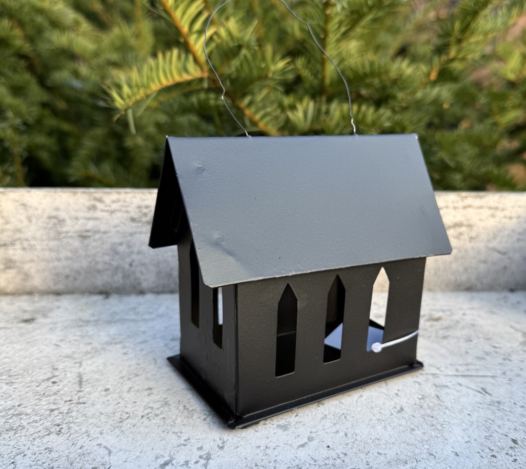 Metall Windlicht Haus Kapelle klein schwarz längliche Form  - Länge 12,5 cm