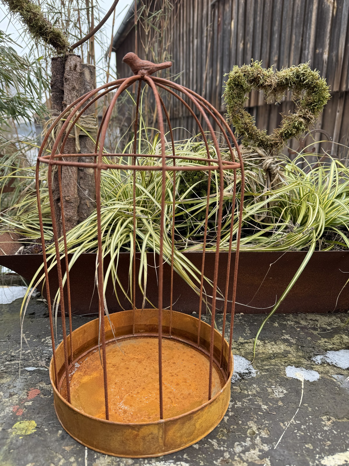 Naturrost Vogelkäfig auf runder Schale groß - Höhe 40 cm