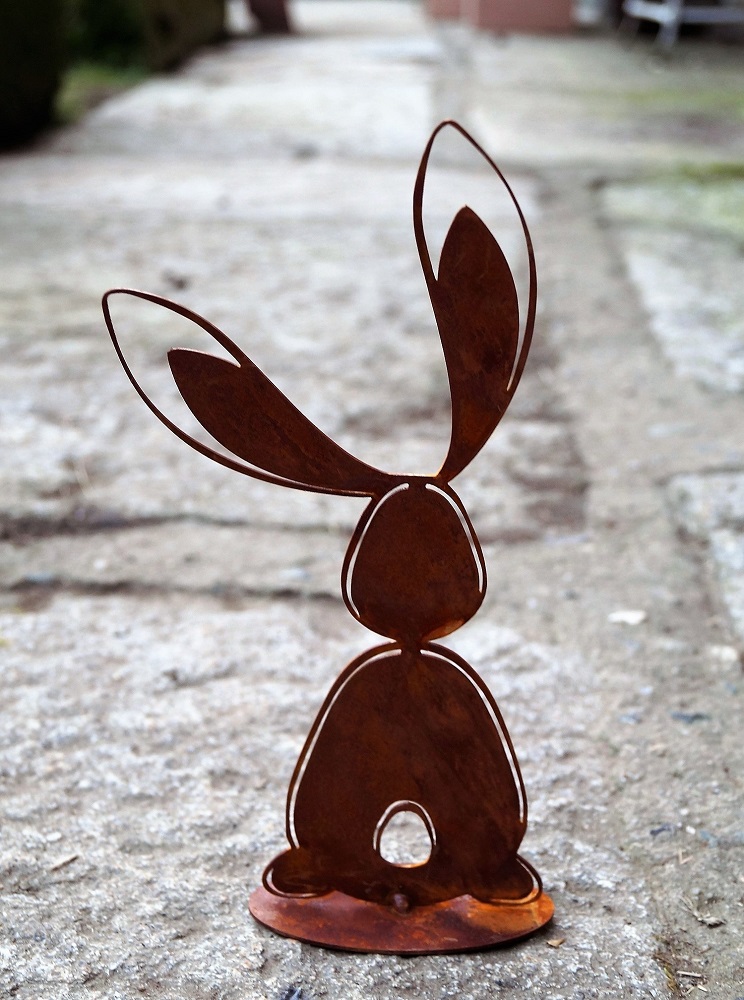 Edelrost Hase mit leicht seitlichen Ohren - Höhe 25 cm