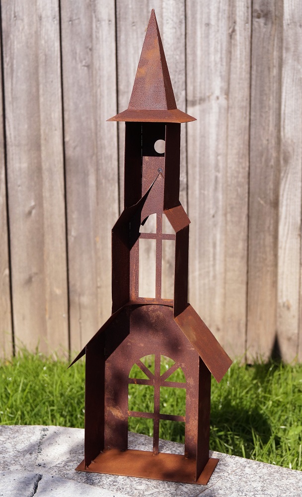 Naturrost Kirchturm zum beleuchten (hinten offen) - Höhe 48 cm