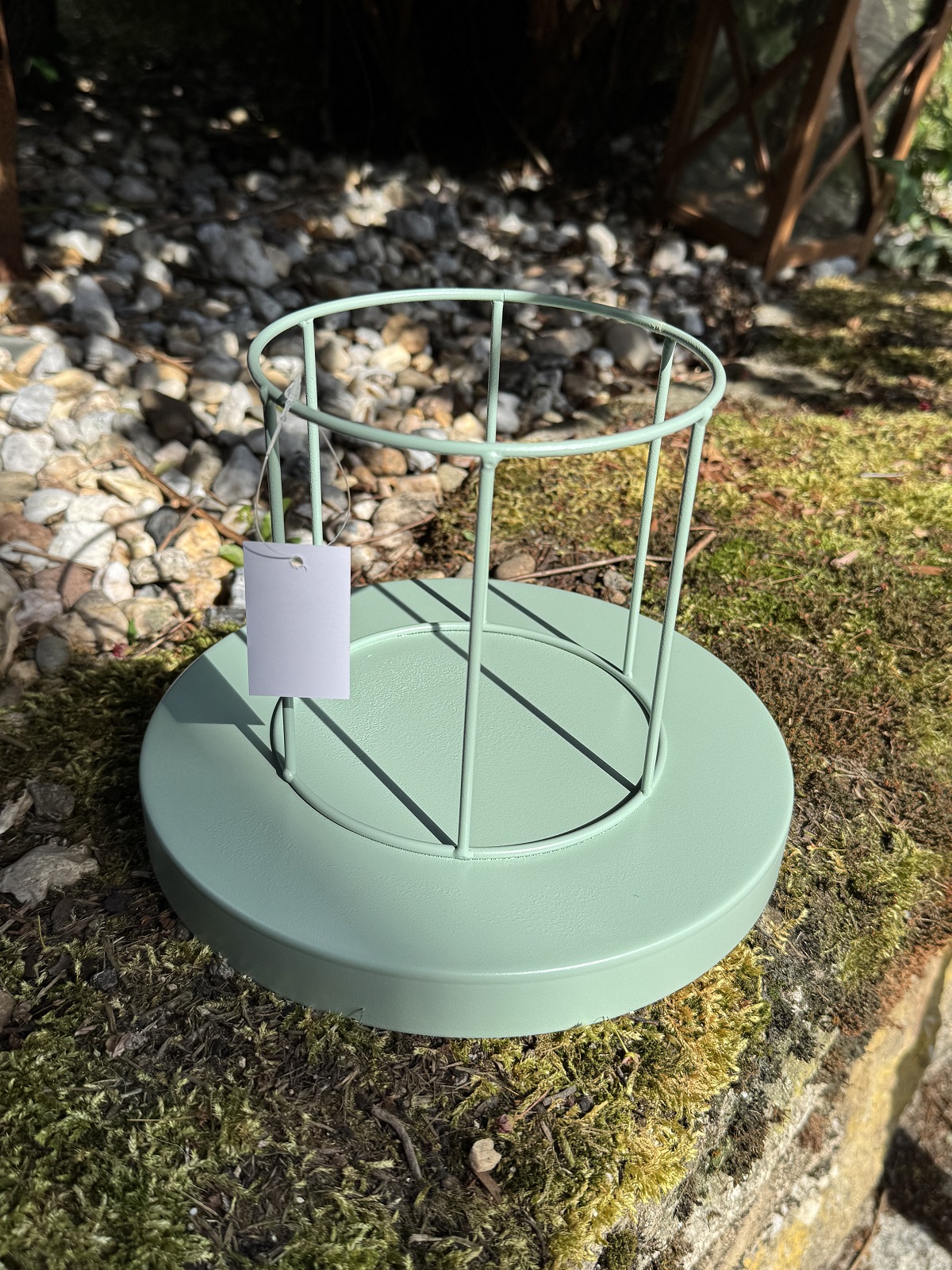 Metall Tablett groß salbei auf Standgerüst - Durchmesser 23 cm