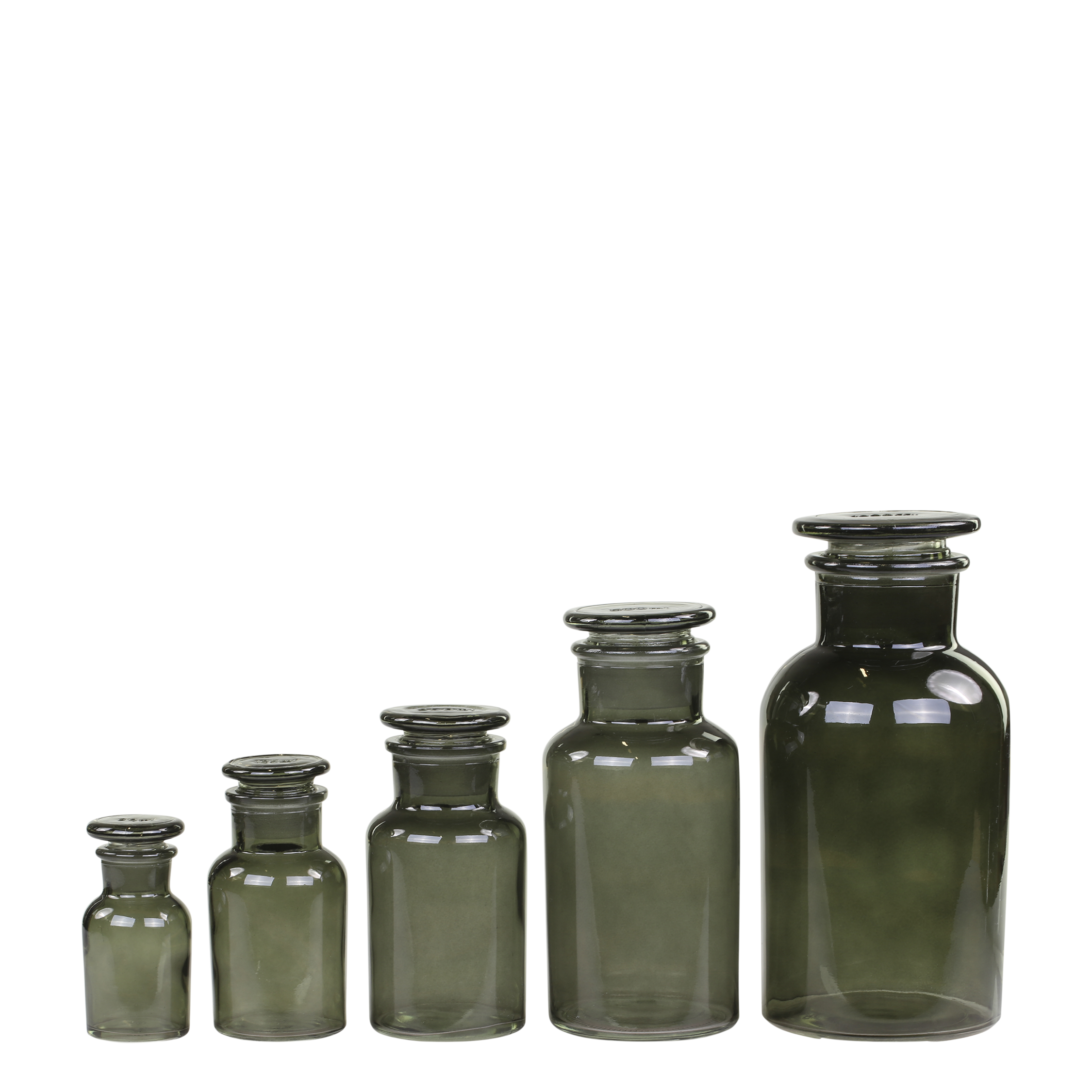 5tlg. Set Apothekergläser mit Deckel kohle - Höhe 21,5/17,5/14/11,5 cm