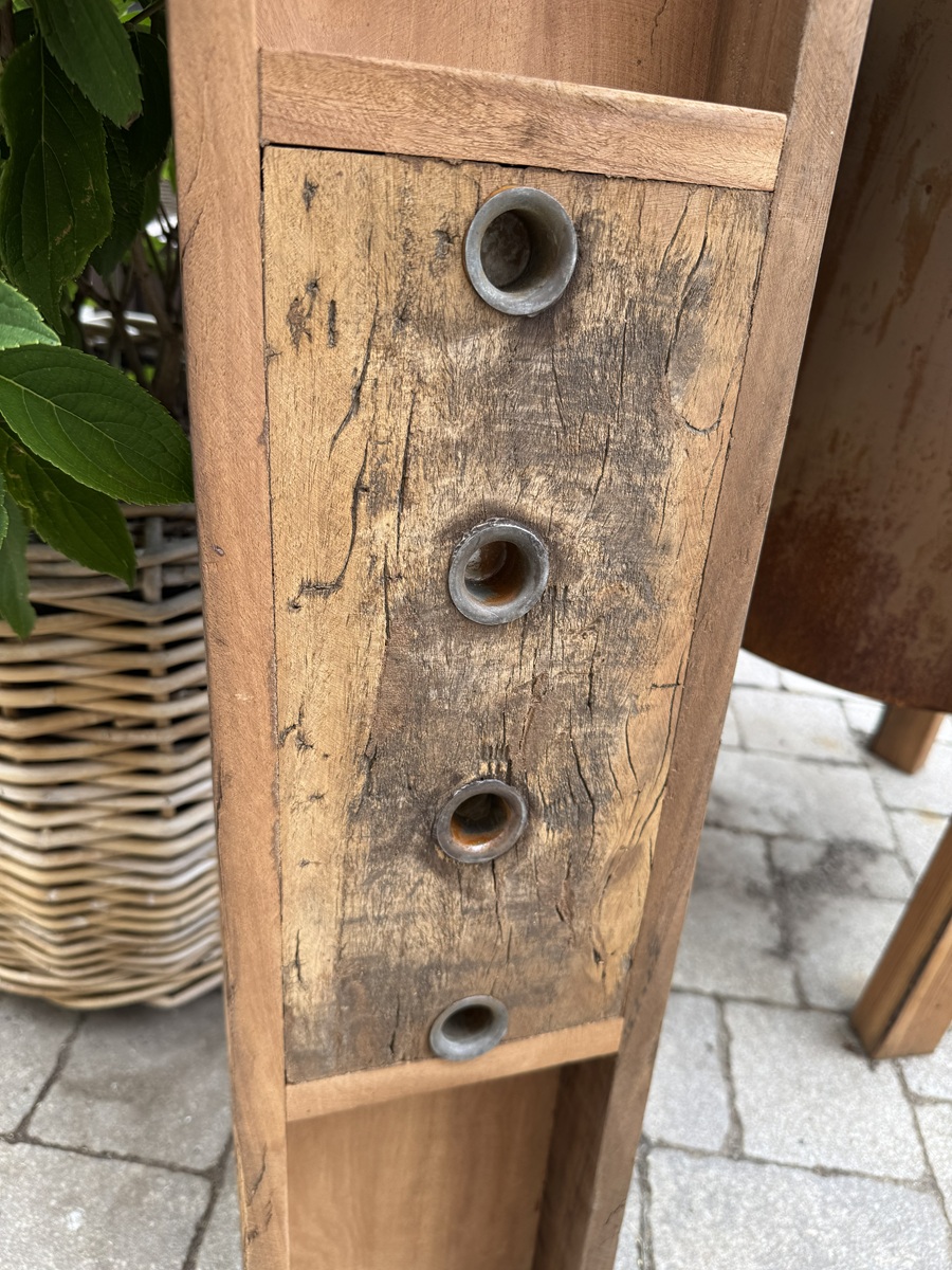 Altholz Kerzenbrett lang für 4 Stabkerzen mit 2 Schalen - Länge ca. 90 cm