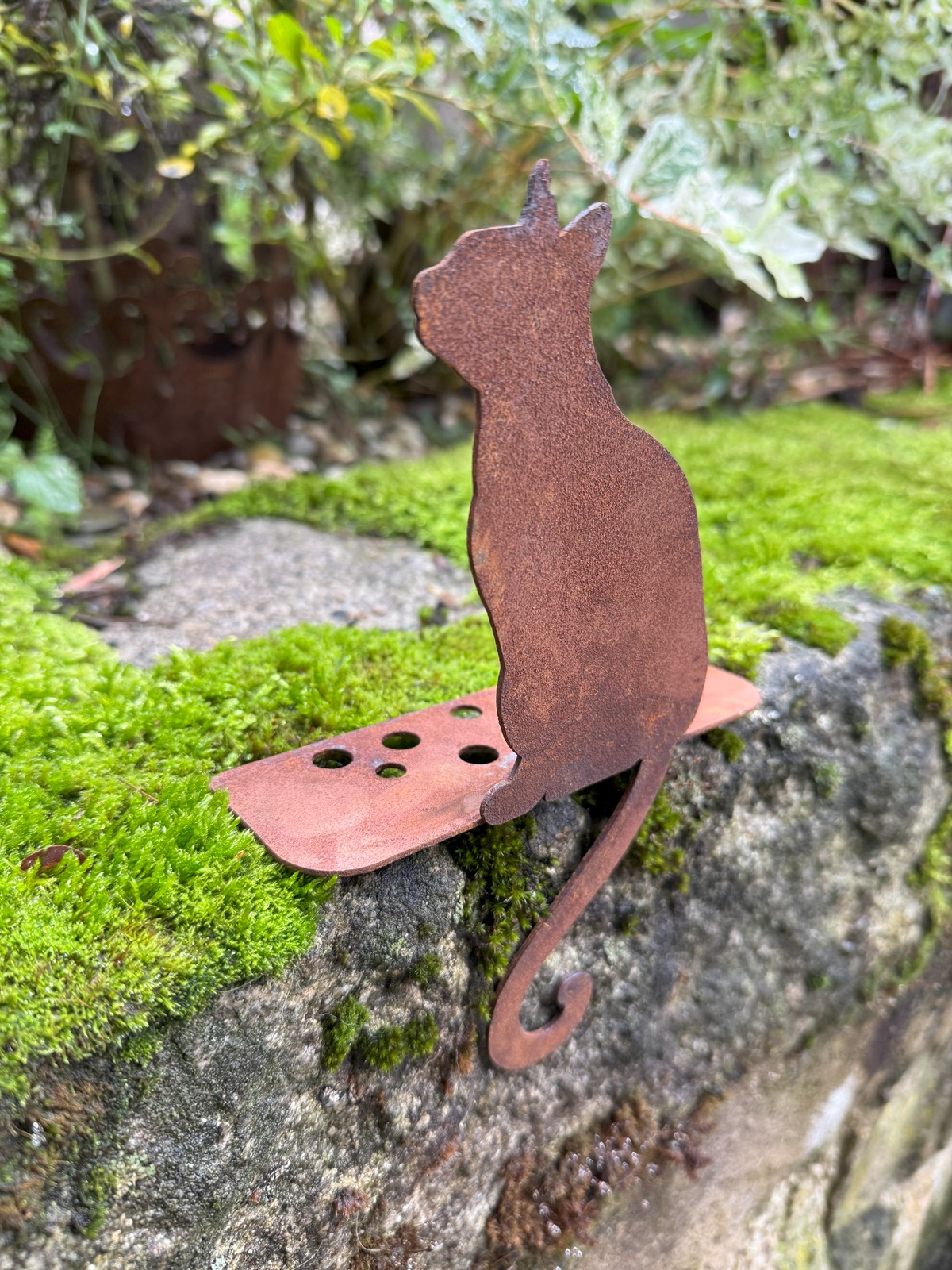Edelrost Kantenfigur Mini Katze für Vasen - Höhe 20,5 cm