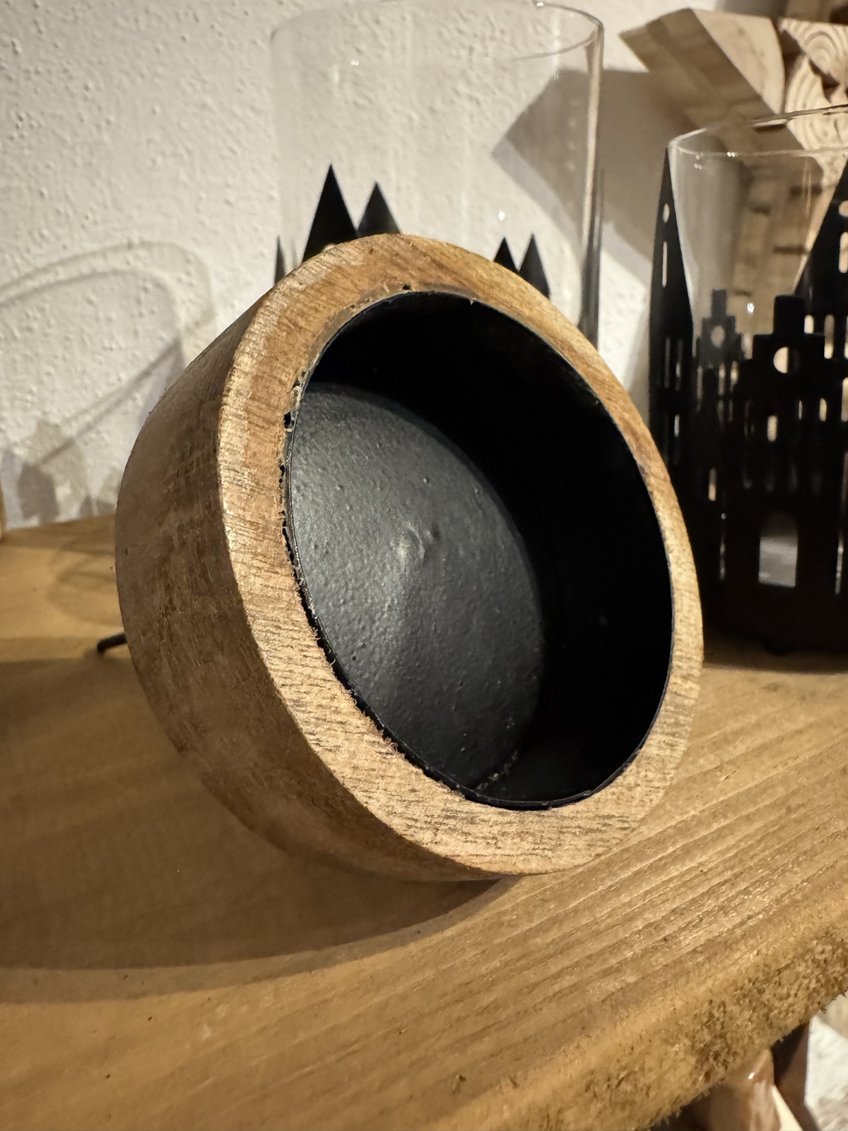 Maxi Teelichthalter/ Kerzenhalter Metall mit Holz und Stab - Durchmesser 8 cm