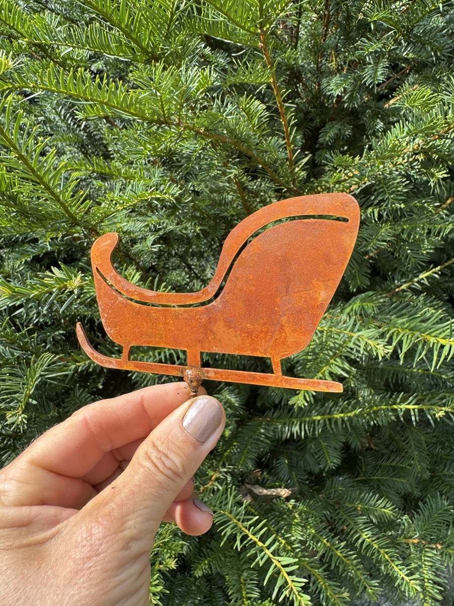 Edelrost Schlitten breite Form mit Schraube - Länge 12 cm