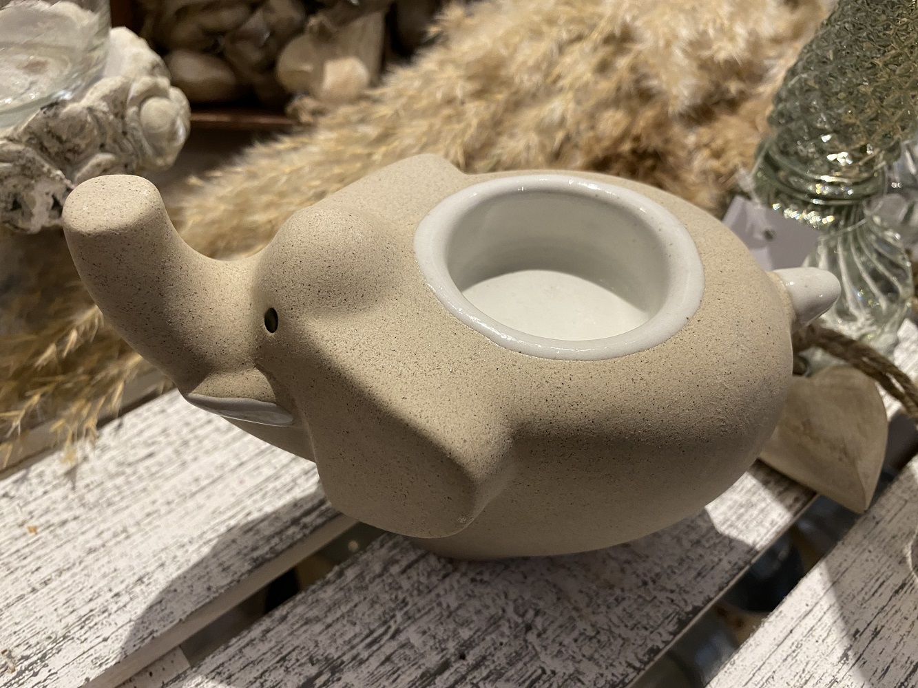 Keramik Teelichthalter Elefant  Egon - Höhe 8,5 cm